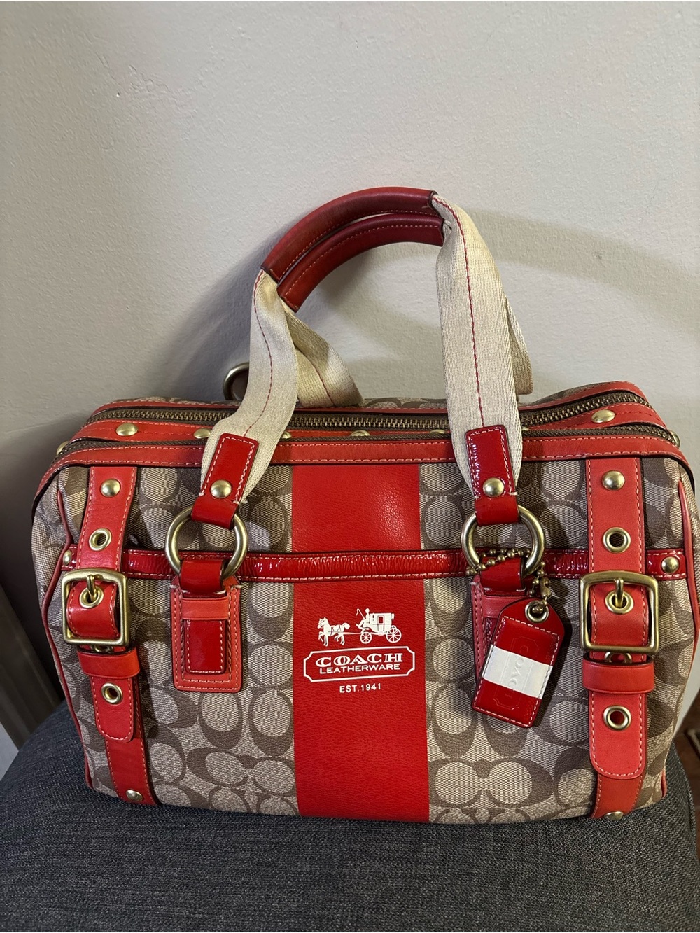 Coach Heritage Stripe XL Zip Satchel K0769-11564
